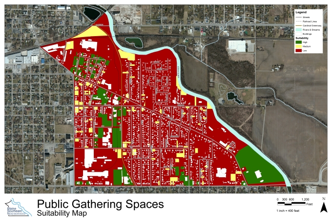 Figure 3 - a suitability map for placemaking projects in Blaine-Southeast. Artist: Bryant Niehoff